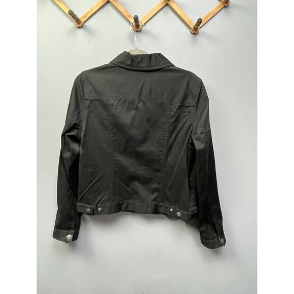 Sigrid Olsen Jacket Women's Size 10 Black trucker with contrasting cuffs pockets - Picture 2 of 7